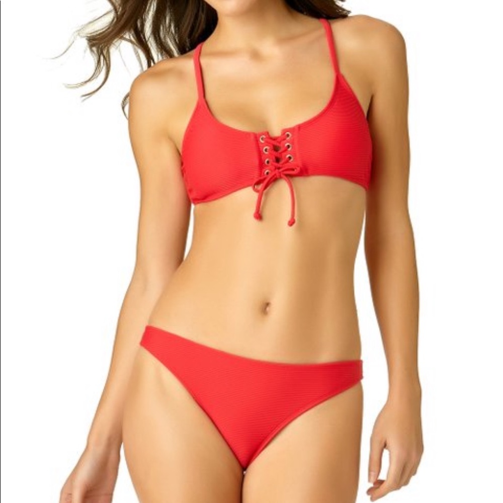Red Lace-Up Bikini Top & Bottoms